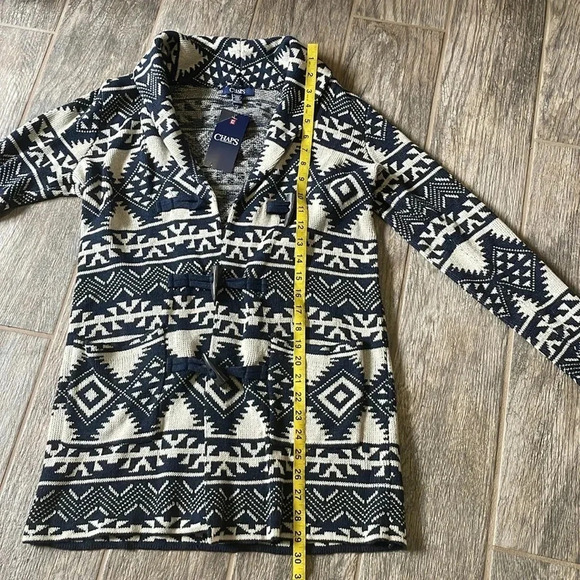 Chaps Southwest long cardigan sweater Toggle Shawl collar Women’s XS Aztec NWT - Picture 6 of 12
